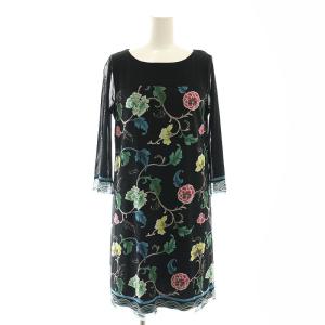 フラワープリントワンピース ミニ 七分袖 0 ブラック マルチカラー /DO OS
