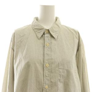 MHL. コットンストライプシャツ 長袖 L ライトグレー ダークグレー /DO OS