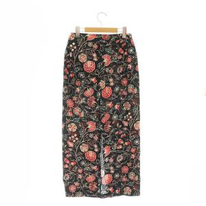 Y's ヨウジヤマモト フラワースリットロングスカート タイト 2 ブラック マルチカラー /DO OS