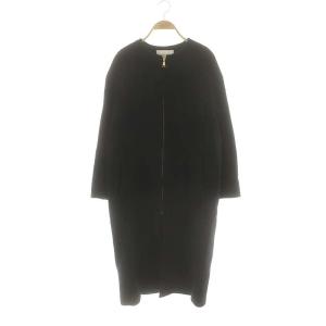 ウールシャギークルーネックコート アウター ロング モヘヤ混 36 ブラック /DO OS