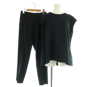 セットアップ上下 エアウオッシュ バックフレアノースリブラウス テーパードパンツ ストレッチ F ネイビー