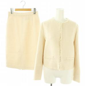 ラメツイード ノーカラー ジャケット スカート  タイト 38 ライトベージュ /HK OS