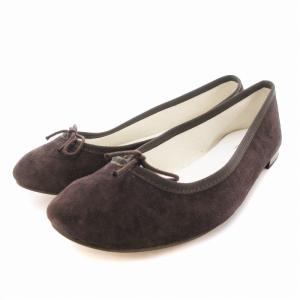 バレエシューズ フラットパンプス リボン スエード 38.5 茶 ブラウン /JS