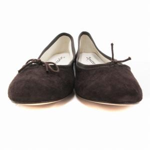 Repetto バレエシューズ フラットパンプス リボン スエード 38.5 茶 ブラウン /JS