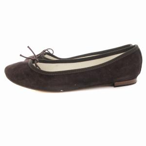 Repetto バレエシューズ フラットパンプス リボン スエード 38.5 茶 ブラウン /JS
