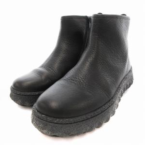 GROUND ショートブーツ プレーントゥ レザー 37 黒 ブラック K400460-001 /JS