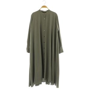 フレアシャツワンピース ロング 長袖 バンドカラー グレー /MY OS