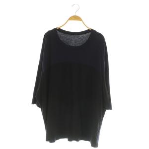 YOHJI YAMAMOTO 素材切り替えカットソー 八分袖 2 ブラック ネイビー /MY OS