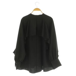 SHIPS 手洗い可能 バック ラッフル スキッパー ブラウス 長袖 ボリュームスリーブ ブラック /MY OS
