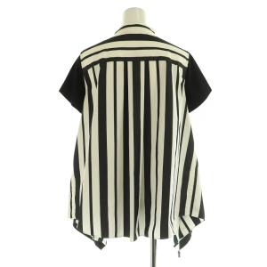 sacai コットン ポプリン 変形 プルオーバー 半袖 ボーダー 2 ブラック /MY OS