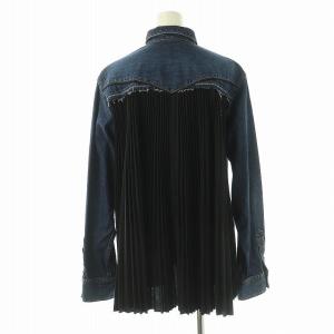 sacai プリーツドッキング デニムシャツ ウエスタン 長袖 2 ブルー ブラック /DF OS