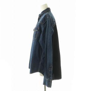 sacai プリーツドッキング デニムシャツ ウエスタン 長袖 2 ブルー ブラック /DF OS