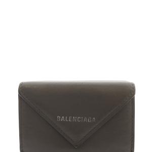 BALENCIAGA ペーパーミニウォレット 財布 三つ折り レザー ロゴ グレー /SR25 OH