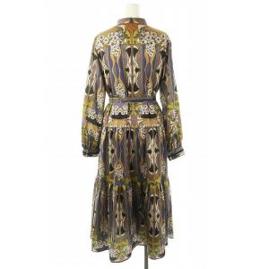 GRACE CONTINENTAL ヌーボープリントティアードワンピース バンドカラー インナー付き ベルト付き 38 マルチカラー