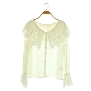 シェル刺繍ブラウス 長袖 シアー レース 36 オフホワイト /MY OS