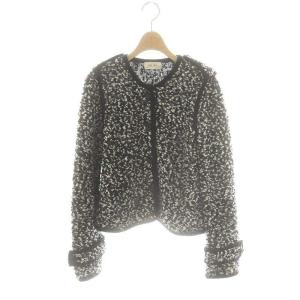 ダルメシアンニット クルーネックジャケット ノーカラー ウール F 黒 白 /MI OS