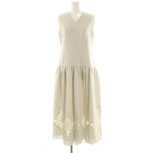 エンブロイダリーロングドレス ノースリーブ 38 ライトベージュ /HK OS
