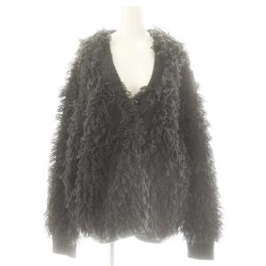 23AW フリンジニットアウター カーディガン Vネック F ダークグレー /DF OS