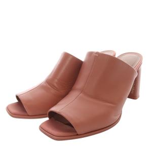 ミュール サンダル ハイヒール スクエアトゥ レザー 36.5 ピンク /YO13