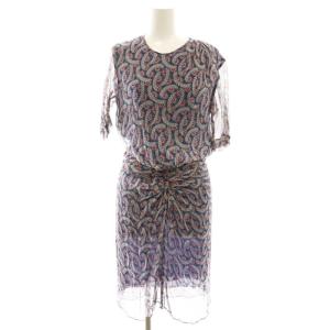 ワンピース 半袖 ミモレ ロング 総柄 シルク 38 マルチカラー