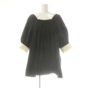 バックリボンボリュームトップス ブラウス 五分袖 M 黒 ブラック /AT OS