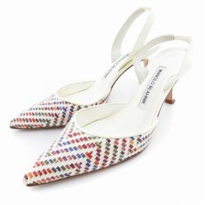 スリングバック パンプス ポインテッドトゥ 35.5 白系 マルチカラー /UO