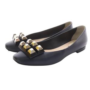 スタッズ パンプス レザー 36 紺 ネイビー /SR24