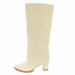 UNITED ARROWS ロングブーツ レザー チャンキーヒール 38 24-24.5cm ホワイト /TK OF