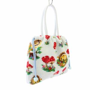 FEILER マッシュルームフォレスト チップマンク ハンドバッグ 巾着 ポーチ 総柄 水色 /TK OF