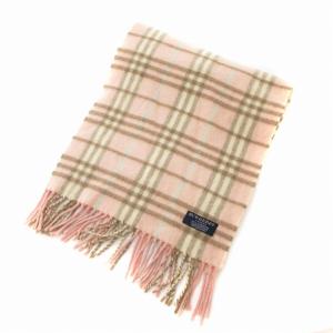 BURBERRY LONDON 美品 カシミヤ100％ マフラー ストール チェック柄 フリンジ 英国製 ピンク /FT