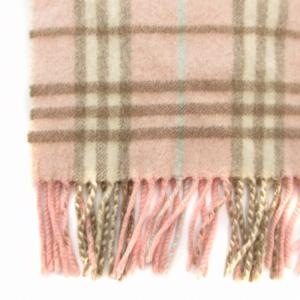 BURBERRY LONDON 美品 カシミヤ100％ マフラー ストール チェック柄 フリンジ 英国製 ピンク /FT