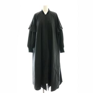 フリルショルダー ナイロン ジップアップ ロングコート F 黒 /MI OS