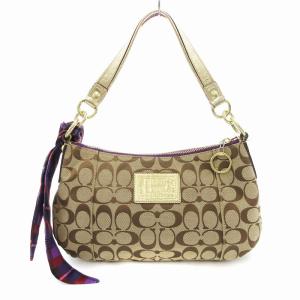COACH シグネチャー ハンドバッグ ショルダー ワンハンドル キャンバス リボン 茶 ブラウン 紫 パープル 15880