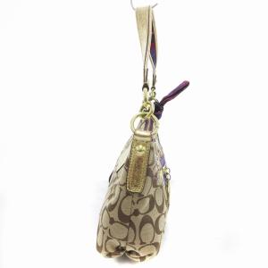 COACH シグネチャー ハンドバッグ ショルダー ワンハンドル キャンバス リボン 茶 ブラウン 紫 パープル 15880