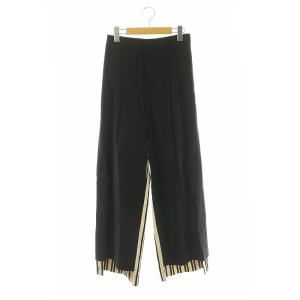 プリペラストレッチワイドパンツ リネン混 36 黒 生成り /MI OS