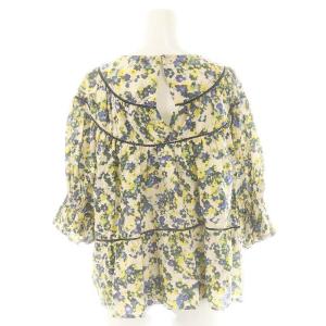 Merlette 23AW Sol Print Blue-Floral-Print ブラウス ギャザー 七分袖 XS アイボリー