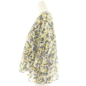 Merlette 23AW Sol Print Blue-Floral-Print ブラウス ギャザー 七分袖 XS アイボリー