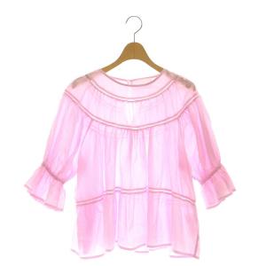 SOL BLOUSE ブラウス 五分袖 クルーネック XS ピンク /AT OS
