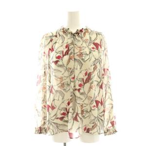 24AW ローブフラワープリントタックネックブラウス 長袖 36 グレー /AT OS