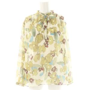 24AW ストーンガーデンプリントブラウス 長袖 ボウタイ 36 ベージュ マルチカラー /ES OS