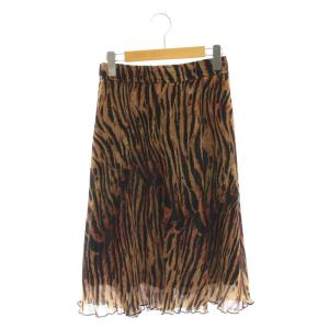 22SS ポリエステル アニマルプリントミディスカート フレア ミモレ ロング 34 茶 ブラウン 黒
