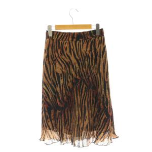 GANNI 22SS ポリエステル アニマルプリントミディスカート フレア ミモレ ロング 34 茶 ブラウン 黒