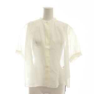 24SS シルバードットプリントパフスリーブブラウス 半袖 シアー シースルー 36 白 ホワイト 14-01-42-01503