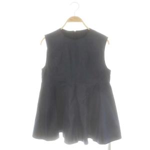 24SS コットンシルクデニムブラウス ノースリーブ フレア 36 ネイビー /ES OS