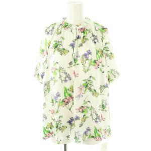プラントフラワープリント パフスリーブブラウス 半袖 36 オフホワイト /HK OS