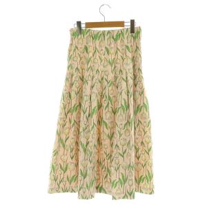 franche lippée コットンリネン混フラワータックスカート ロング フレア M ピンク /MY OS SH