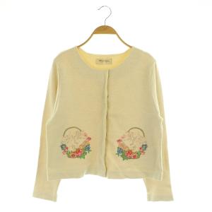 バスケットねこ カーディガン ニット 長袖 スナップボタン 刺繍 M アイボリー /MY OS SH