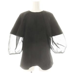 23SS オーガンジースリーブブラウス 七分袖 バルーンスリーブ F ブラック /ES OS SH