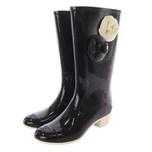 CHANEL カメリアココマーク ラバーレインブーツ 38 ブラック 09A G26648