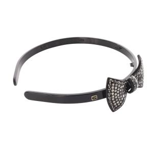 ラインストーン装飾 リボンカチューシャ 黒 ブラック /SR13